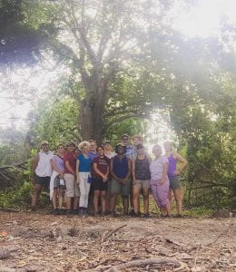 The Archaeology and Bioarcheology teams on our last day at the lunch spot: Melissa, Dr. McKeown, Kaylee, Chelsea, Gelenia, Taylor, Alexis, Kim, Sydney, Dr. Ahlman, James, Gabby, Gabriela and Mindy (left to right). (Photo by Melissa Romero McCarthy) 2018)